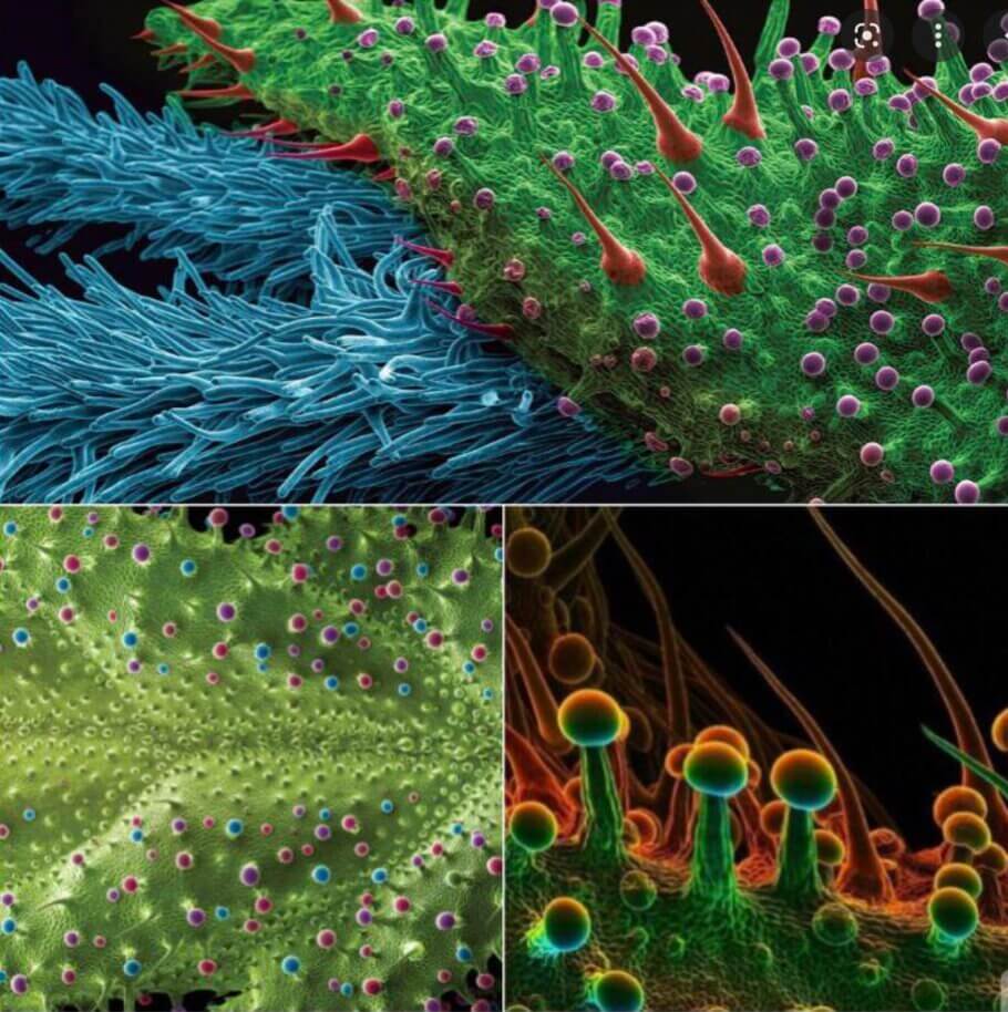 Microscopic images of cannabis trichomes